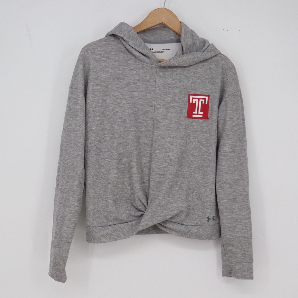 Temple Under Armour Hoodie Womens S Gray NCAA College Twist Front Excellent